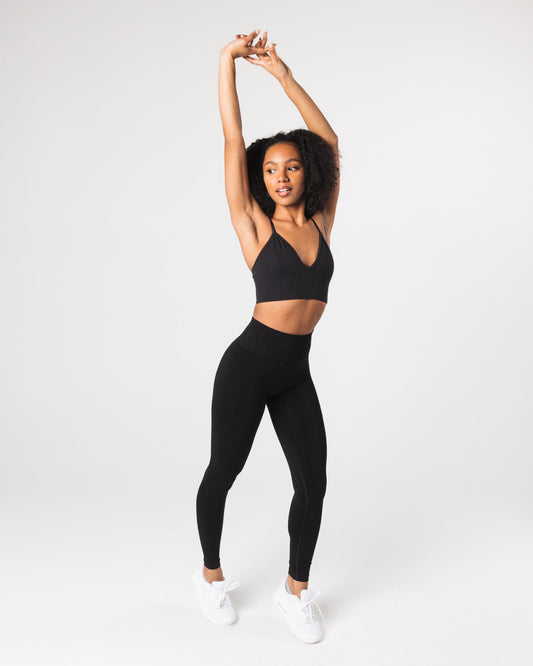 Seamless Ribbed Bra - Black